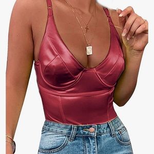 Burgundy satin baldly suit. Size S